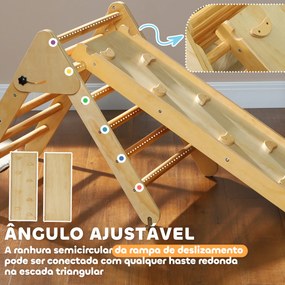 Triângulo de Escalada de Madeira 2 em 1 Escalada para Crianças de 18-48 Meses com Rampa para Deslizar ou Escalar 147x64,5x63 cm  Madeira