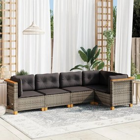 vidaXL 5 pcs conjunto sofás de jardim c/ almofadões vime PE cinzento