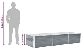 Canteiro elevado de jardim aço galvanizado 240x80x45cm cinzento