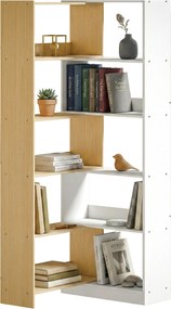 Estante de canto giratória a 350°, com 5 prateleiras, prateleira de arrumação extensível em forma de L, 60-111 x 24 x 164 cm, cor carvalho, branco
