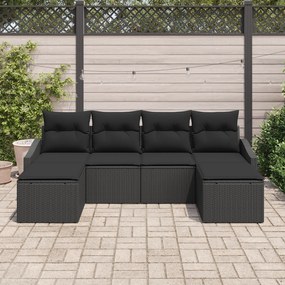 Conjunto de Jantar de 6 Peças com Almofadas de Rattan Preto