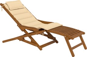 Outsunny Espreguiçadeira Dobrável de Madeira de Acácia com Descanso para Pés Removível e Almofada com Apoio de Cabeça 158x61x70 cm Bege | Aosom Portugal