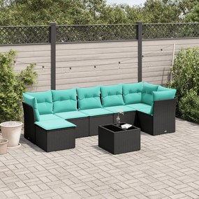 vidaXL 8 pcs conjunto de sofás p/ jardim c/ almofadões vime PE preto