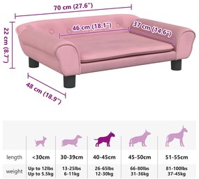 Cama para cães 70x48x22 cm veludo rosa