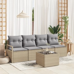 Conjunto de Sofá para Jardim vidaXL de 5 Peças com Almofadas Bege de R