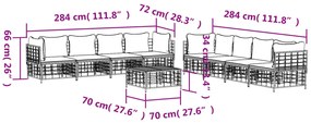9 pcs conjunto lounge de jardim c/ almofadões vime PE antracite