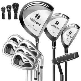 Conjunto de 9 tacos de golfe com driver de liga metálica, madeira 3#, híbrido 4#, ferros 6#, 7#, 8#, 9# e P#, putter e capas para cabeças cinzentas