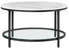 Mesa de centro VASAGLE LCT071B13, mesa de sala de estar, mesa de sofá, com tampo de vidro, amplo espaço de armazenamento, fácil montagem, estilo moderno, efeito mármore branco, estrutura preta