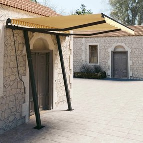 vidaXL Toldo retrátil manual com postes 3x2,5 m amarelo e branco