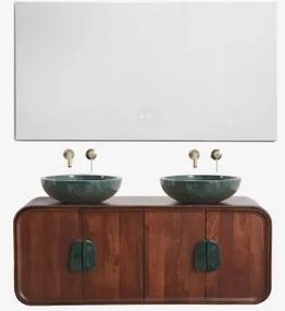 Conjunto De Móvel De Casa De Banho Dupla Suspensa 130x45 Cm Em Madeira De Manga E Pedra Natural Kivalina Mármore Verde Udaipur - Madeira - Sklum