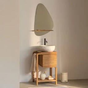 Conjunto De Móvel De Casa De Banho Em Madeira De Teca Bradley Irregular Em Cimento Branco ??40 Cm Fedro & Irregular Com Prateleira De Madeira - Sklum