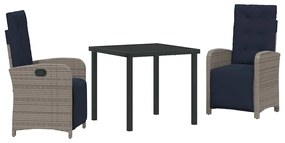 Conjunto de Jantar de Jardim de 3 Peças em Polyrattan Cinza