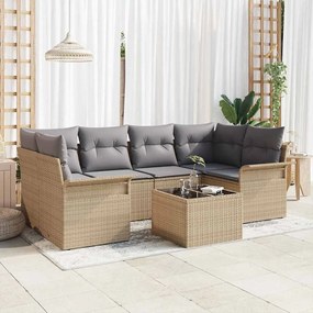 vidaXL Conjunto de Sofás de Jardim de 7 Peças com Almofadas Bege Poliéster Rattan