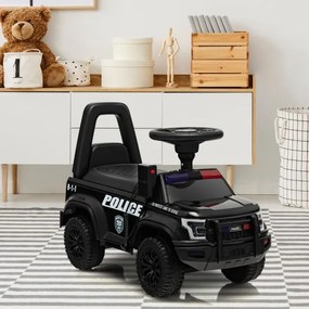 Andador Carro de polícia para crianças com megafone, luzes de aviso e efeitos sonoros Brinquedo de montar 62 x 29 x 43 cm Preto