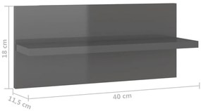 Estantes de parede 2 pcs 40x11,5x18 cm cinzento brilhante