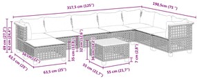 9 pcs conjunto de sofás p/ jardim c/ almofadões vime PE preto