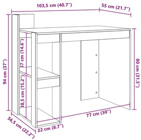 Secretária 103,5x56,5x94cm derivados de madeira cinzento sonoma