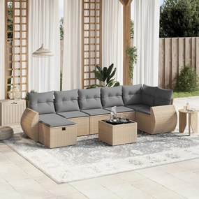 vidaXL 8 pcs conj. sofás jardim c/ almofadões vime PE bege misturado