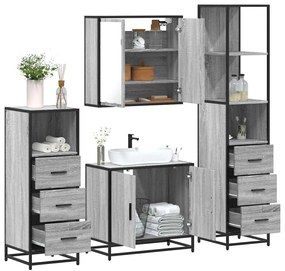 4 pcs Conjunto móveis casa de banho madeira proc. cinza sonoma