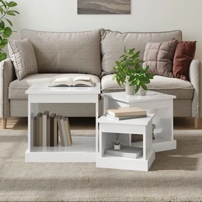 Mesas de centro 3 pcs derivados de madeira branco brilhante