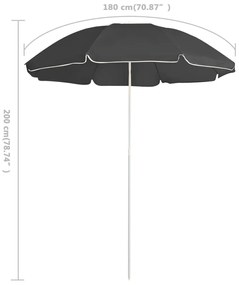 Guarda-sol de jardim com poste de aço 180 cm antracite