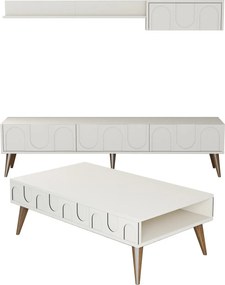 Conjunto de Mobiliário de Sala de Estar Lyon – Creme e Nogueira – Medi