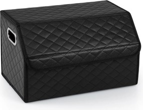 Organizador dobrável 30 x 47 x 27,5 cm para porta-malas de carros 35L com tampa acolchoada em couro e divisória ajustável Preta