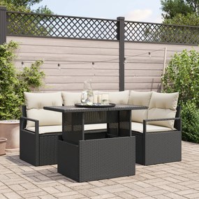 Conjunto de Sofá de Jardim VidaXL 5 Peças com Almofadas Rattan Preto,