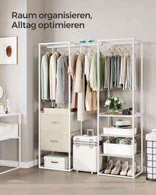 Guarda roupa Aberto Com 2 varões fixos, 1 varão extraível, 2 gavetas para tecidos e 4 prateleiras 40 x (150-180) x 180 cm bege