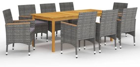 vidaXL 9 pcs conjunto de jantar para jardim cinzento