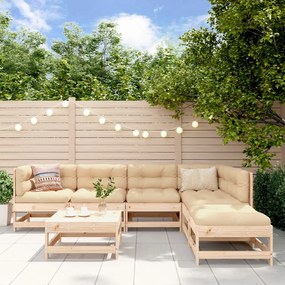 7 pcs conjunto lounge jardim c/ almofadões madeira maciça