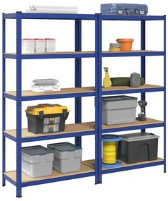 vidaXL Prateleiras de armazenamento de 5 camadas 2 pcs aço azul