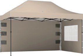 Outsunny Gazebo 3x4,3 m, UPF50+ Telhado, Paredes, Bolsa com Rodas, Tenda de Jardim, Marrom Areia | Aosom Portugal