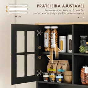 Armário de Cozinha com Prateleiras e Portas de Vidro  Armário Alto de Cozinha para Pequenos Eletrodomésticos e Louças 80x37x183 cm Preto