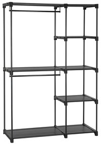 Roupeiro em tecido, 112 x 43 x 165 cm, preto, prateleiras e varão, dobrável