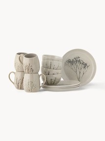 Conjunto de pequeno-almoço artesanal com padrão de ervas Bea, 4 pessoas, conjunto de 12