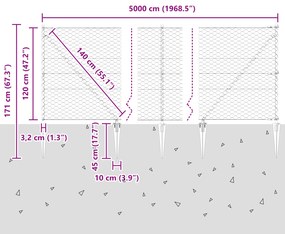 Cerca Hexagonal vidaXL Cinza 1,2x50 m Aço