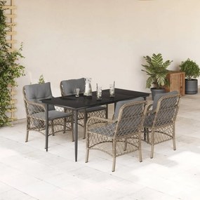 5pcs conj. jantar jardim c/ almofadões vime PE bege misturado