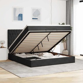Estrutura de cama otomana com colchões 180x200cm veludo preto