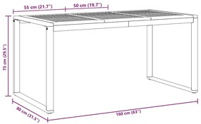 Mesa de Jantar Externa vidaXL Cinza 160x80x75 cm Aço e Madeira Sólida