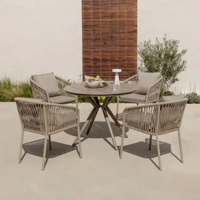 Conjunto De Mesa Redonda Valerie, Ø100 Cm, E 4 Cadeiras De Jardim De Alumínio Arhiza Classic Com Braços. Castanho Moka - Sklum