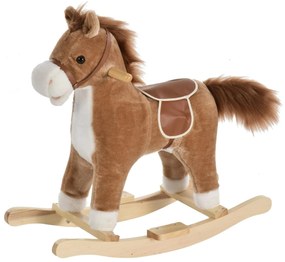 HOMCOM Cavalo de balanço para crianças acima de 36 meses macio com música Sons relinchos de galope 65x32,5x61 cm Marrom