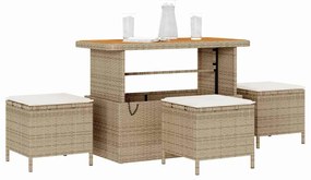 Conjunto de Jantar de Jardim em 4 Peças com Almofadas Bege em Rattan S