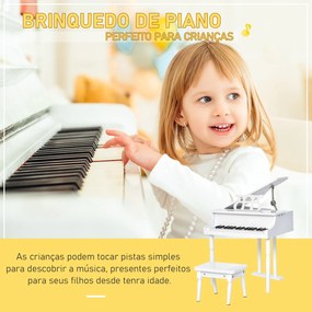 Mini piano infantil com banco 30 teclas com suporte para partitura 52x50x49 cm Branco