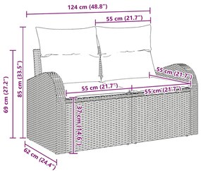 Conjunto de Sofá de Jardim com Almofadas Bege Rattan Poliéster