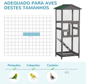 Gaiola para Pássaros Grande 68x63x165 cm Gaiola de Madeira de Abeto com 2 Portas Bandeja Amovível e Teto Asfáltico Cinza