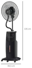 HOMCOM Ventoinha Nebulizadora 90W com Oscilação Controlo Remoto 5 Lâminas Depósito de Água 3,1L 3 Velocidades Temporizador e Rodas 44,5x44,5x135 cm Preto