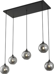Candeeiro suspenso Art Deco preto com vidro fumado 5 luzes - Wallace