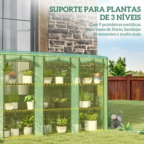 Estufa Pequena com Prateleiras de 3 Níveis 215x46x151 cm Portas com Fecho de Correr Estufa para Cultivar  Verde