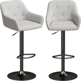 Conjunto de 2 Bancos de Bar, 46,5 x 45 x 106 cm, Altura Regulável, Cinzento